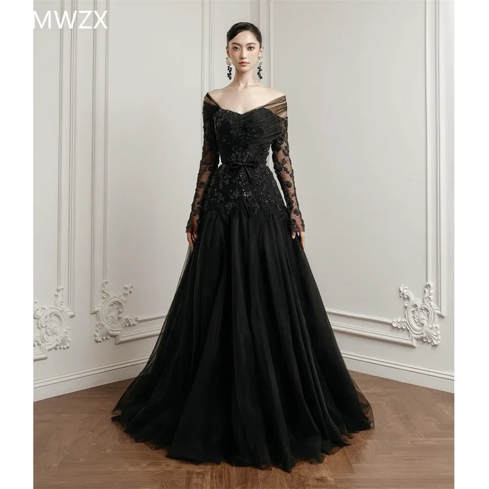 

Customized Evening Dress Formal Party Occasion YPMWZX Off-the-shoulder Ball Floor Length Skirts Fold Draped Applique Bespoke Occ