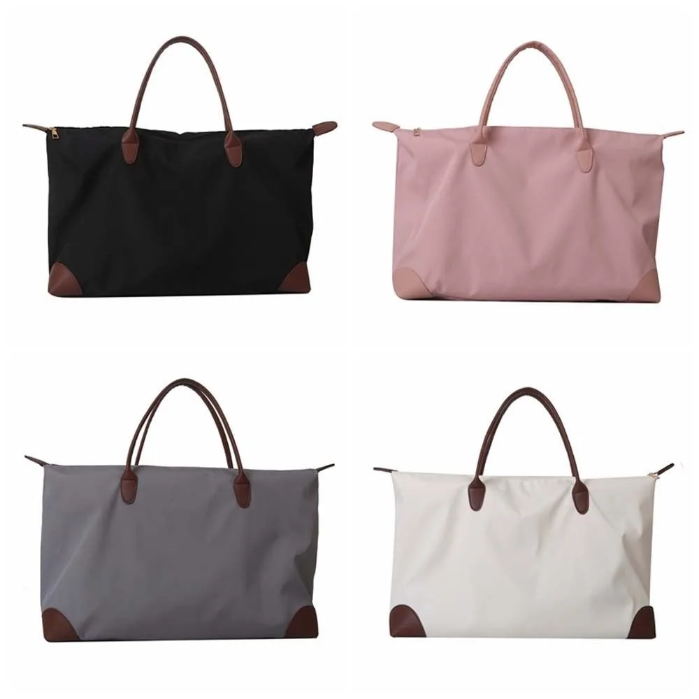 New Ins Solid Color Waterproof Oxford Nylon Tote Bag Korean Style Leather Trim Handbag Underarm Shoulder Bag Outdoor Commute