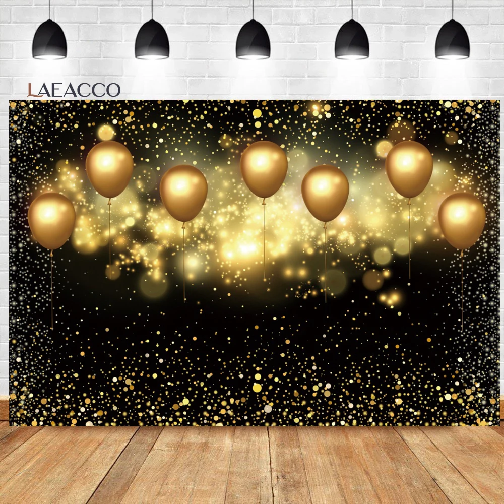 

Laeacco Golden Balloons Glitter Bokeh Photo Backdrop Kids Birthday Bridal Shower Bachelorette Portrait Photography Background