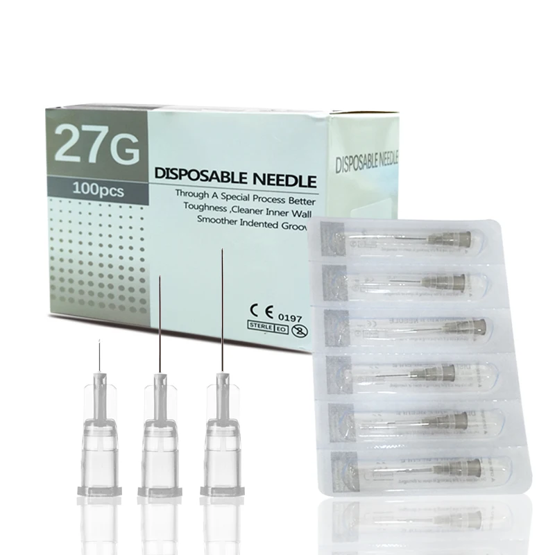 Aguja afilada desechable para ácido hialurónico, agujas estériles de acero inoxidable, 18G, 25G, 27G, 30G, 31G, 32G, 34G, 10-100 piezas