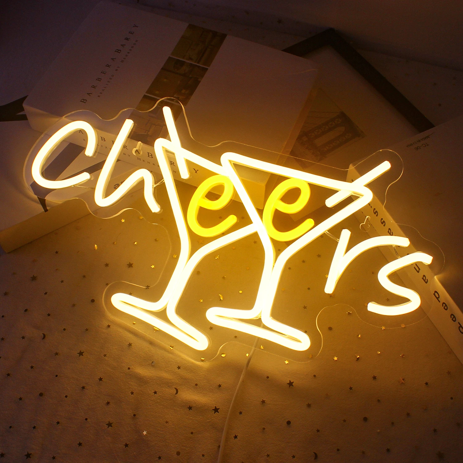 Cheers Neon Sign Cocktails Glass Bar Led Sign Dimmable Cheers Neon Signs for Wall Decor for Pub Party Club Restaurant Shop Light