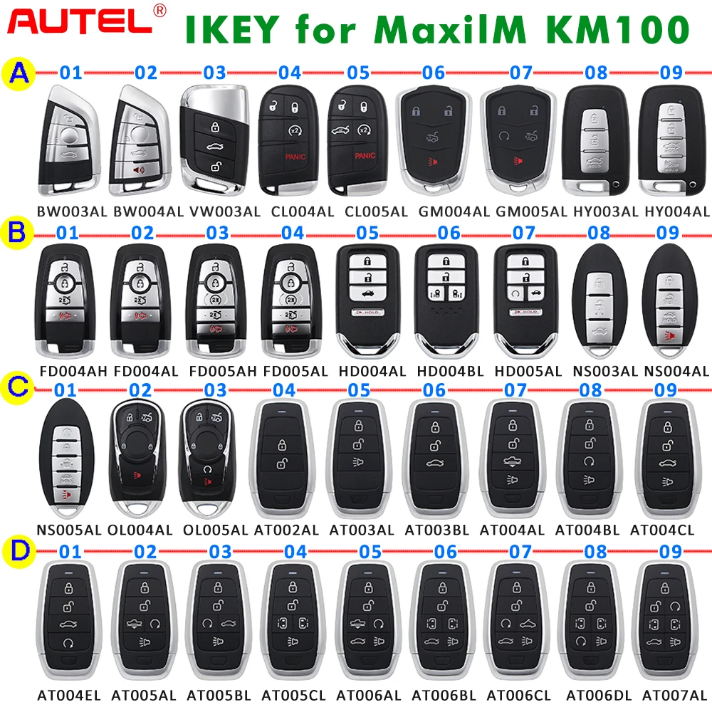 Autel IKEY Series uniwersalny inteligentny klucz zdalny używany z programatorem kluczy KM100 IM508 dla BMW/Hyundai/Nissan/Chryslers/Ford/Hyundai