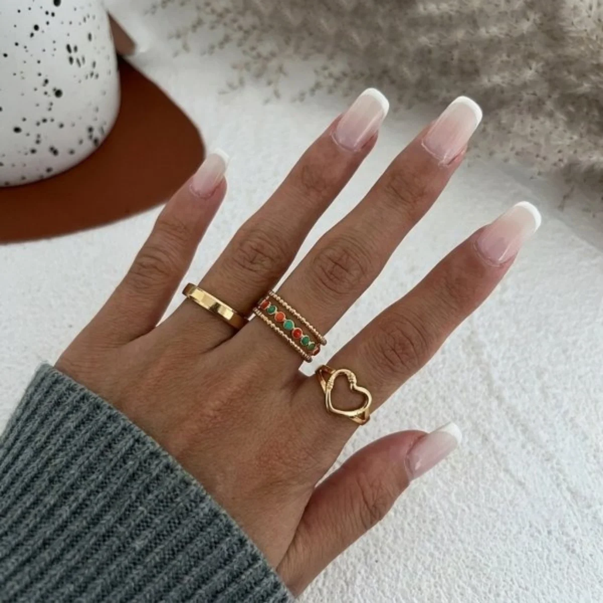3/4 Stück/Set Minimalistische, gewellte Ringe aus Edelstahl mit weißem Emaille für Damen und Herren, Lava-Wassertropfen-Twist-Herz-Fingerringe, Schmuck – Detail 11