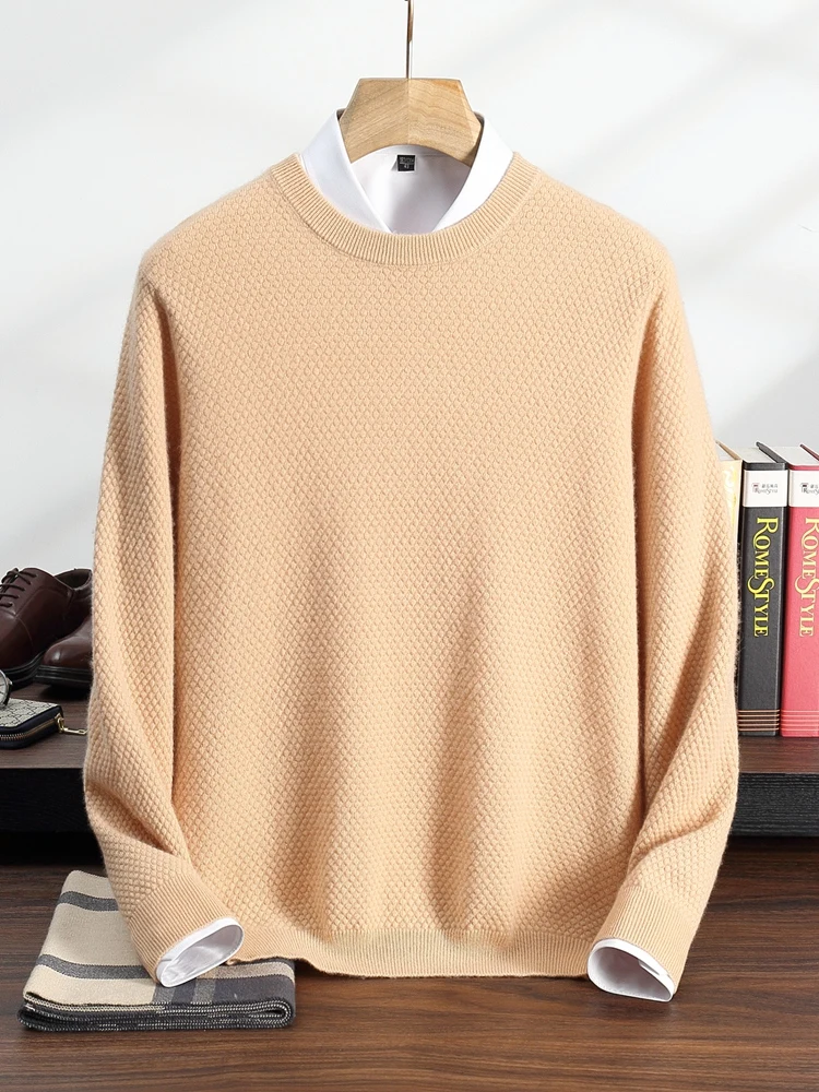 

TLOML New Men's 100% Cashmere Sweater O-Neck Pullover Autumn Winter Cashmere Knitwear Smart Casual Soft Warm Solid Clothing Tops