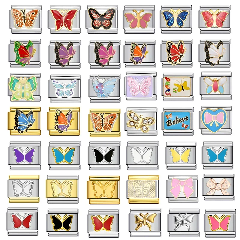 

Colorful Butterfly Collection Italian Charm Links Fit 9mm Bracelet Stainless Steel For Woman Girl Gifts DIY Jewelry Making Beads