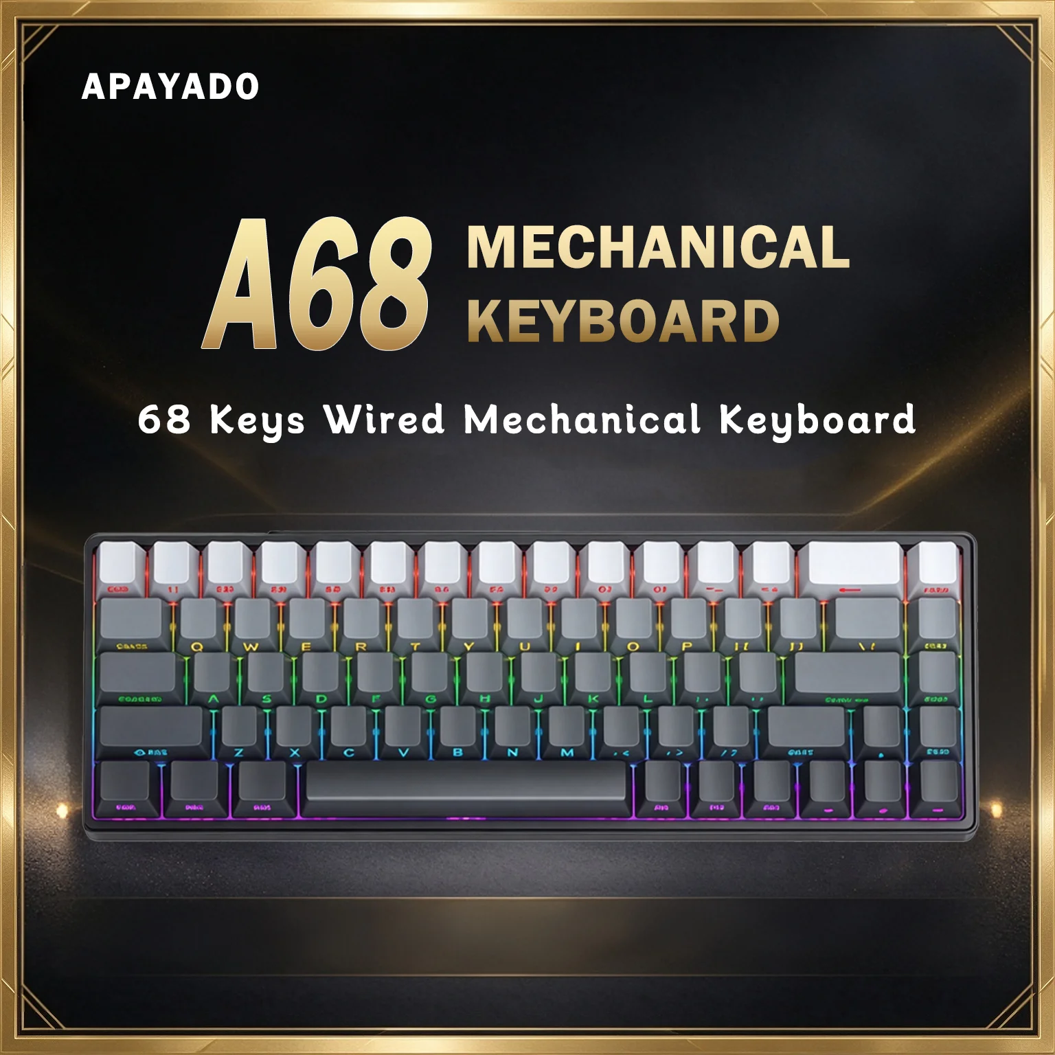 Wired Mechanical Gaming Keyboard 68 Keys RGB Hot Swappable NKRO Compact Keyboard for Gaming Office Attack Shark × APAYADO U-A68