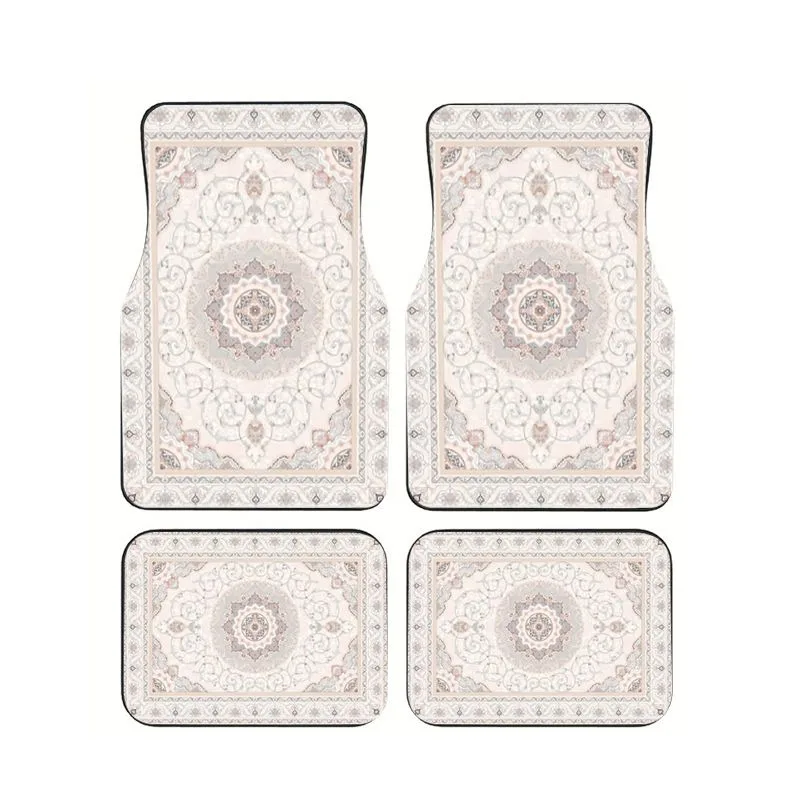 

Soft Beige Persian Mandala Car Floor Mats 4pcs Vintage Pattern Non-slip Foot Pads for Women Auto