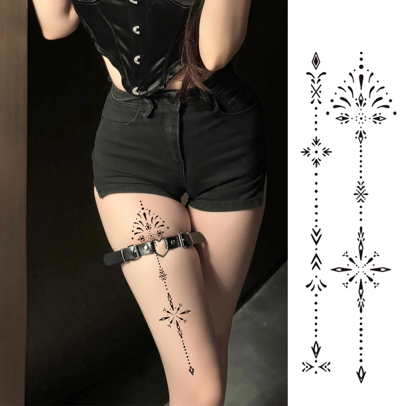 สติกเกอร์รอยสักชั่วคราวที่ทันสมัยและเซ็กซี่พร้อมองค์ประกอบดอกไม้ไฟที่สวยงามสำหรับน่อง กันน้ำและกันเหงื่อ