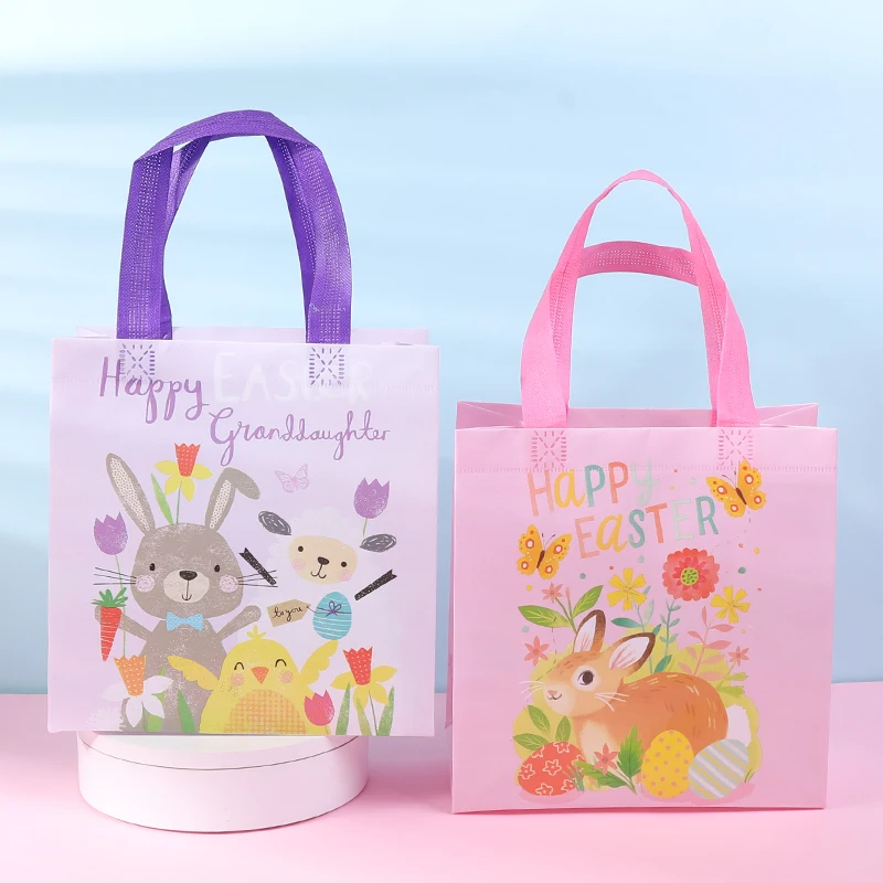 4Pcs Easter Gift Bag Colorful Easter Egg Rabbit Bunny Non-Woven Snacks Gifts Packing Bags Kids Birthday Party Easter Decorations