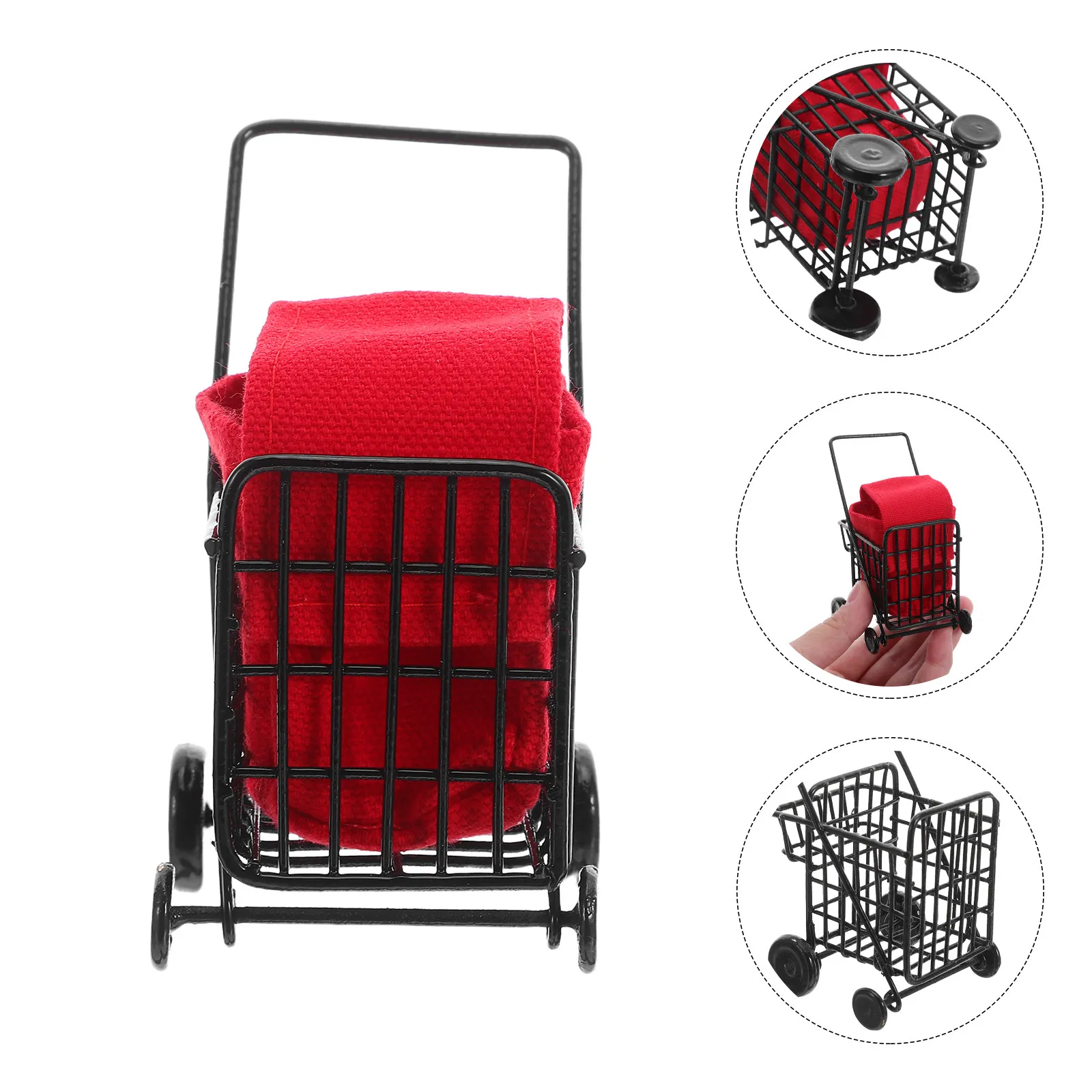 1:12 Mini Shopping Cart Sturdy Black Metal Trolley for Dollhouse Kitchen Living Room Miniature Grocery Store Display