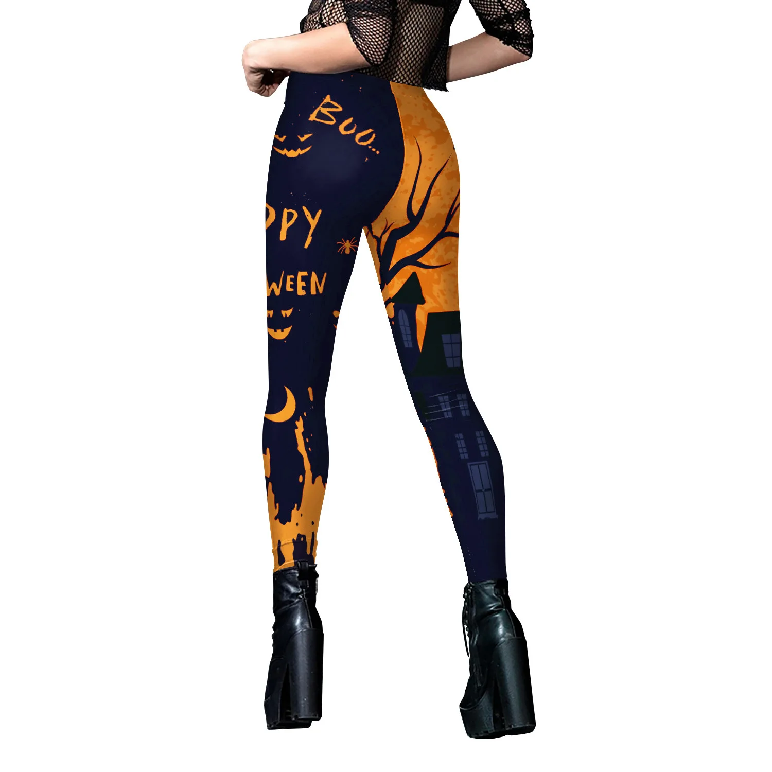 Halloween Pumpkin Skull 3D Print Pattern Sexy Stripe Workout Pants Leggings Punk Women Trouser Sexy Stretch Mid Waist Pants