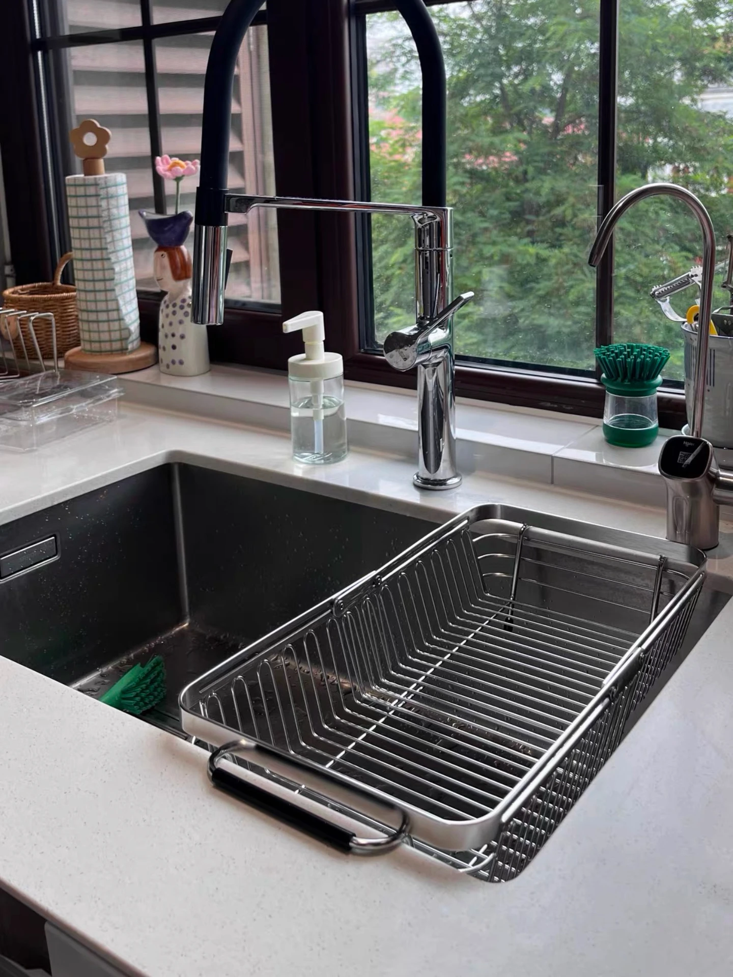 one-no-kitchen-304-stainless-steel-retractable-drain-rack-vegetable-washing-basket-dish-storage-shelf-countertop-organizer