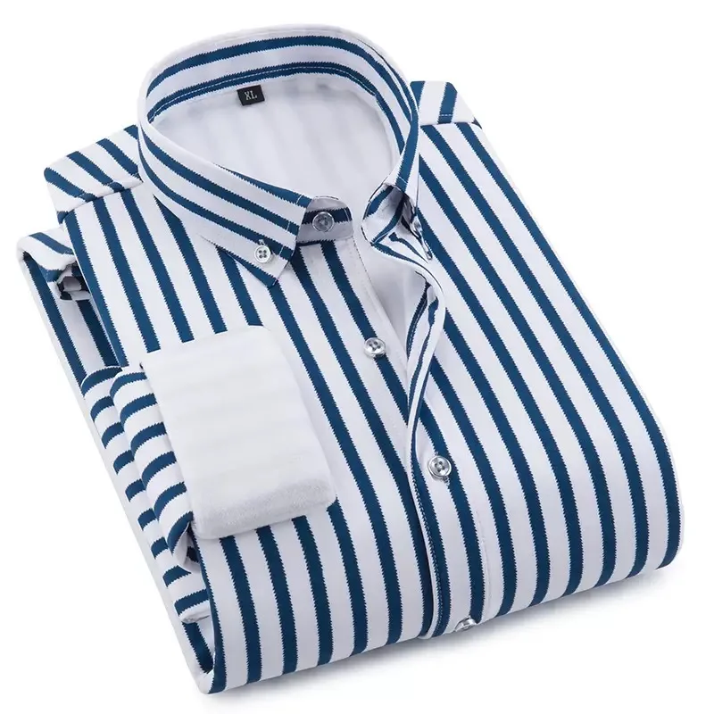 Inverno novo estilo na moda de pelúcia grosso quente listrado camisa para masculino casual solto esportes tamanho grande alta qualidade camisa manga longa