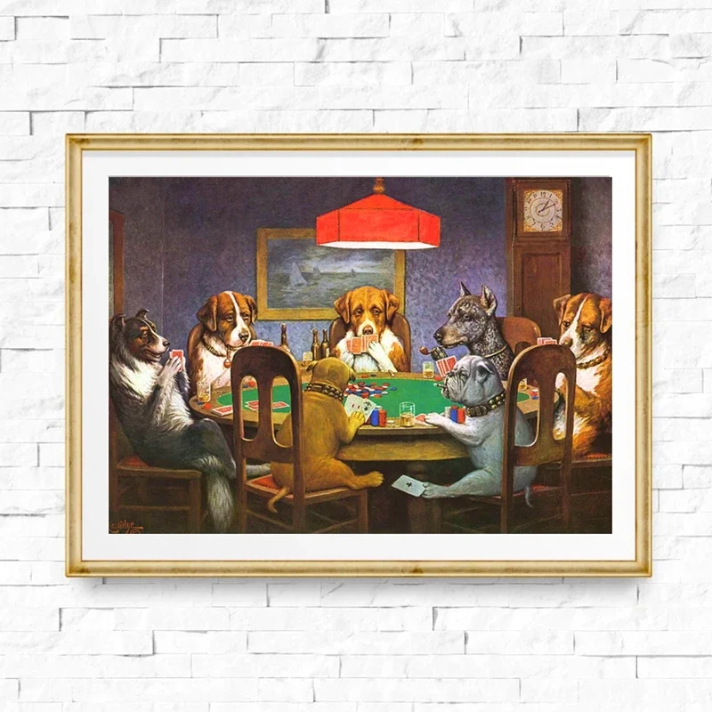 Dogs Playing Poker Funny Art Poster and Prints Wall Art Picture Cool Pet Dog Pug In Casino Canvas Painting Pet Shop Decor Trigun