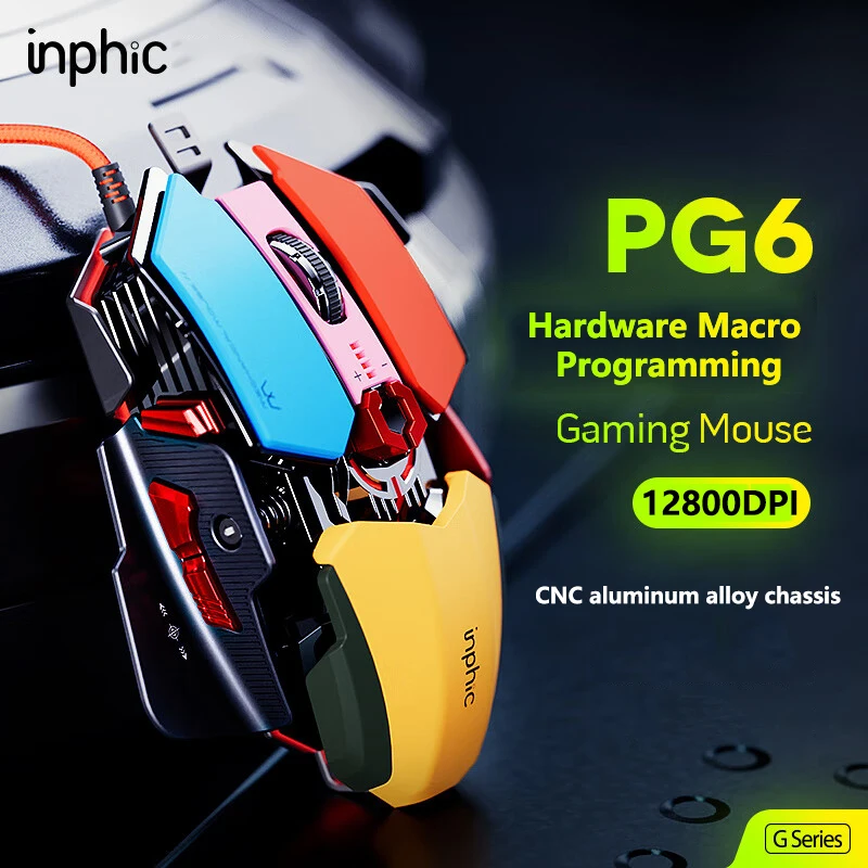 Inphic PG6 Gaming Mouse USB Wired Mouse Gamer RGB Mechanical Metal Style Suitable For Desktop And Laptop Computers