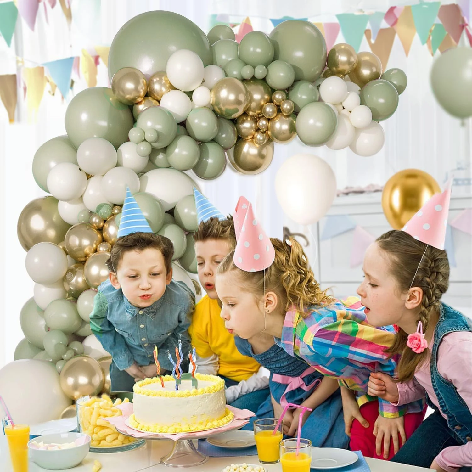 مجموعة بالونات لاتكس باللونين الأخضر والرملي والأبيض والذهبي مكونة من 109 قطع مناسبة لحفلات أعياد الميلاد وحفلات الزفاف وديكورات حفلات عيد الحب