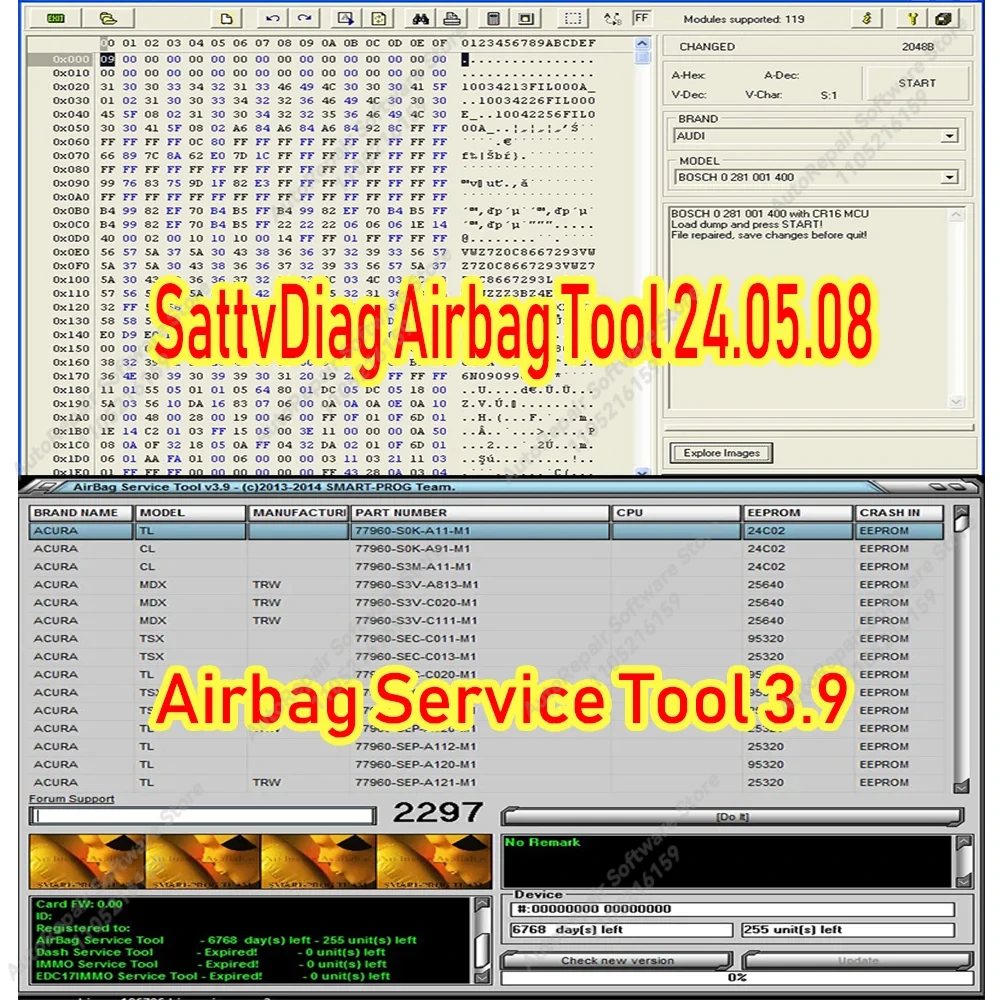 Outil de service d'airbag 3.9 et outil d'airbag SattvDiag 24.05.08 + logiciel de voiture Keygen