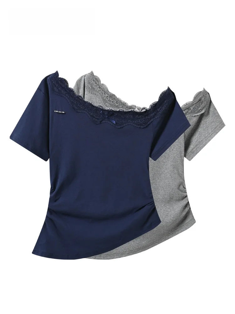 

plus Size Short Sleeve T-Shirt Women's Summer New Style Lace Splicing Casual Fashion Match All Top Polyester Fiber Hot Sale