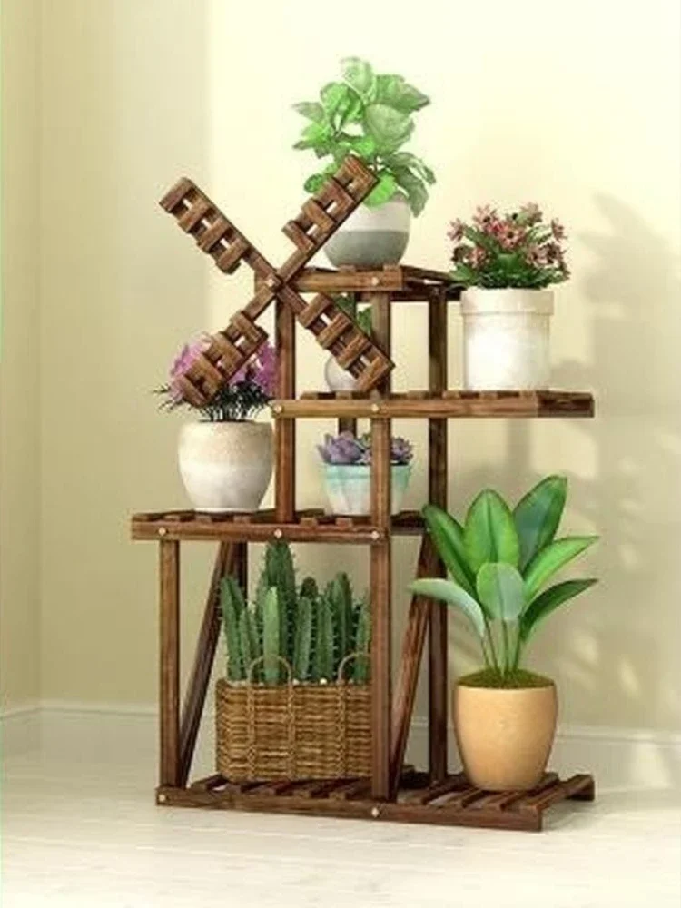 Multistorey Indoor Flower Shelf, Balcony Wrought Iron, Living Room, Solid Wood, Floor Plant Pot Rack, Special Racks