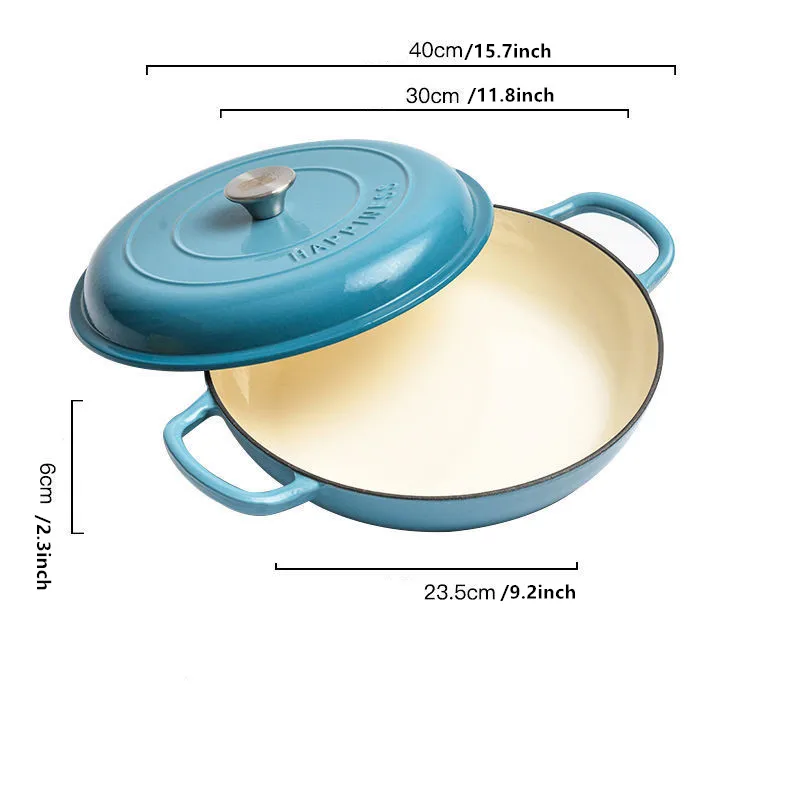 Cast Iron Casserole Dish 30cm NonStick Enamelled Dutch Oven Stockpot Cookware 4L for Seafood Braised Induction Hob and Oven Safe