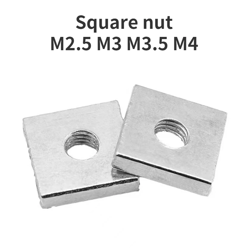 20/50Pcs Square Nut M2.5 M3 M3.5 M4 Carbon Steel Galvanized Zinc Plated Thin Quadrangle Block Compatible with Prusa