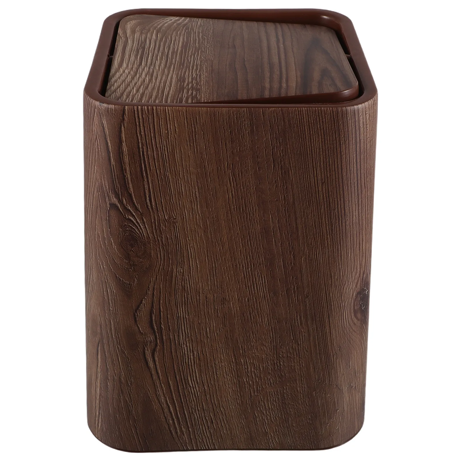 

Small Wood Grain Trash Can with Lid Modern Retro Design Silent Closing PP Material for Bedroom Bathroom Living Room Office