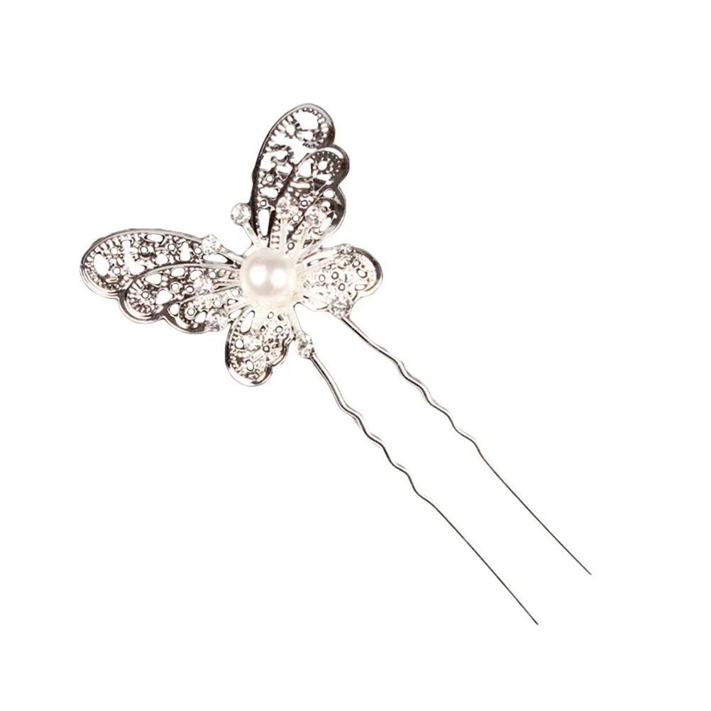

6 PCS Bridal Hair Stick Beads Pearl Rhinestone Hairpin Chopsticks U Shpae Bride Pins