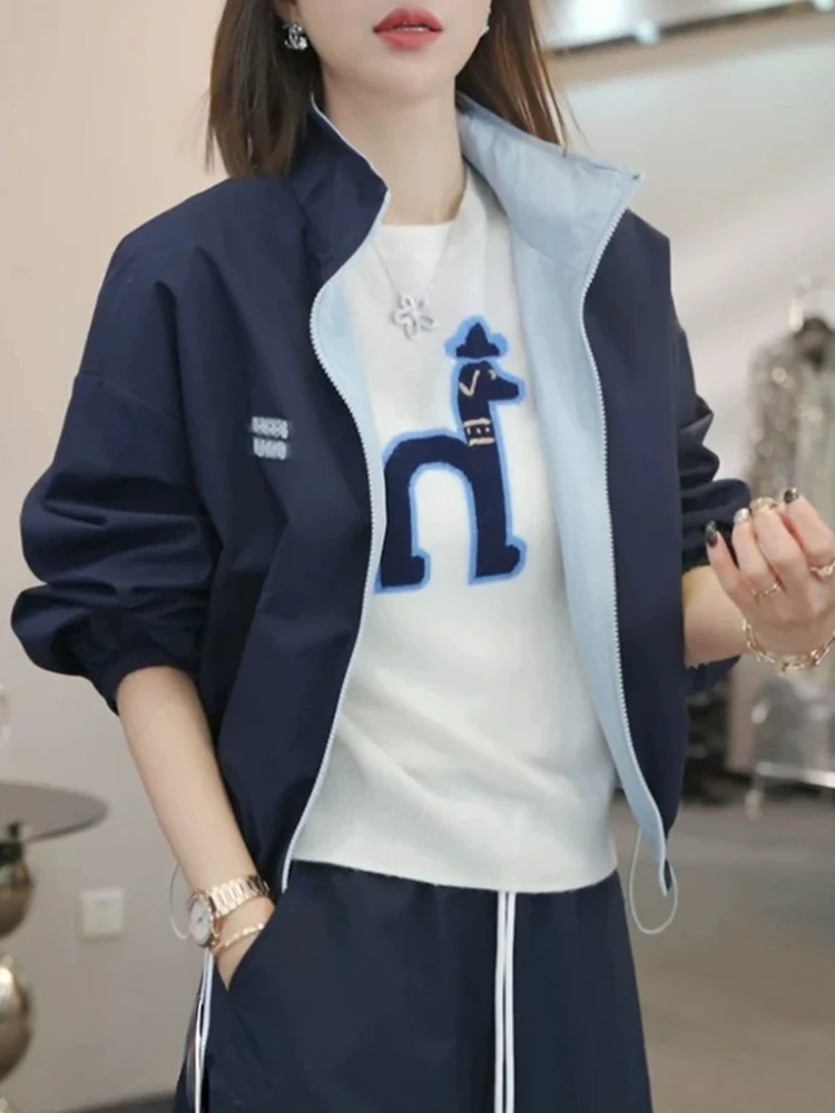 Sporty Short Women's Jacket Color Block Hooded Windbreaker Spring Autumn New Style Elegant Straight Cut Breathable Outerwear