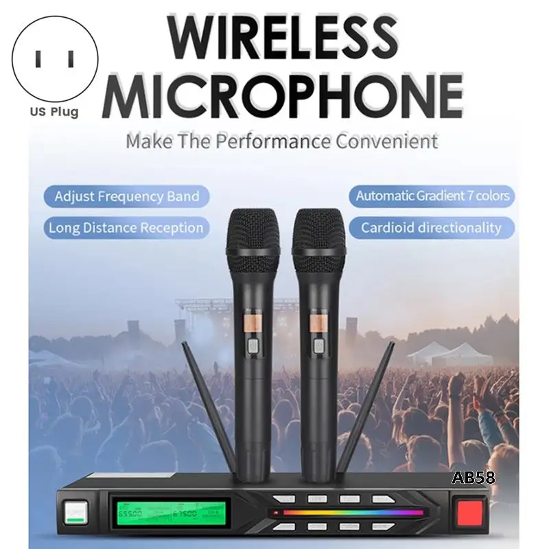 

Handheld Portable Wireless Microphone System Mic UHF Long Range Dual Antenna For Karaoke Stage Performances
