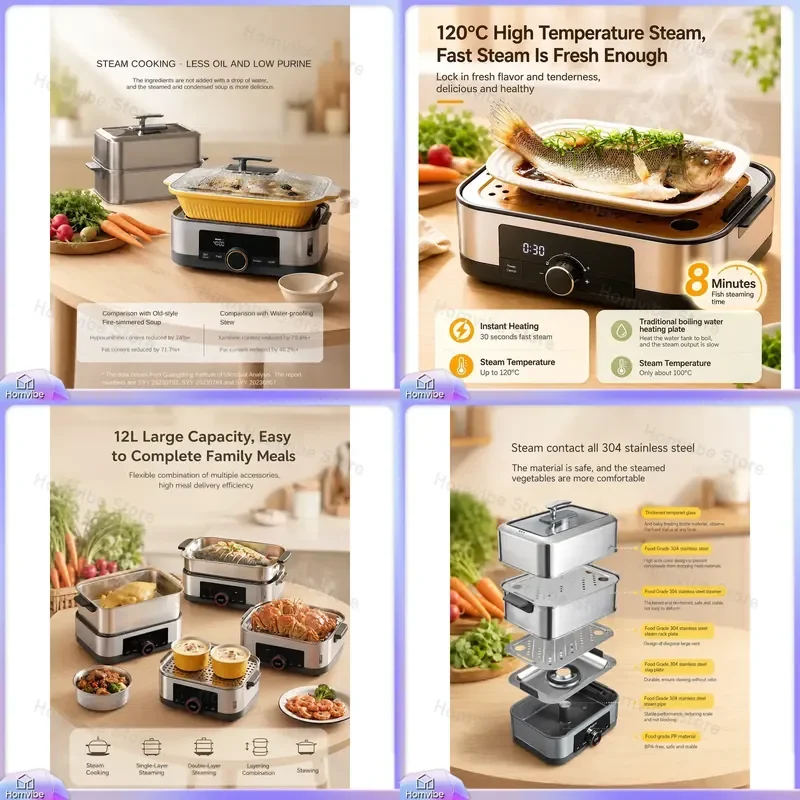 

Donlim DL-1005 Multi-Function Electric Steam Cooker with 3-Tier Stainless Steel Steamer Basket for Healthy Cooking Breakfast