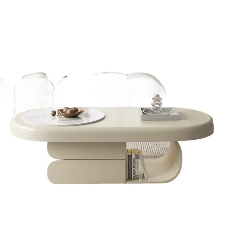 

Small apartment coffee table, living room household cream style light luxury high-end oval living room