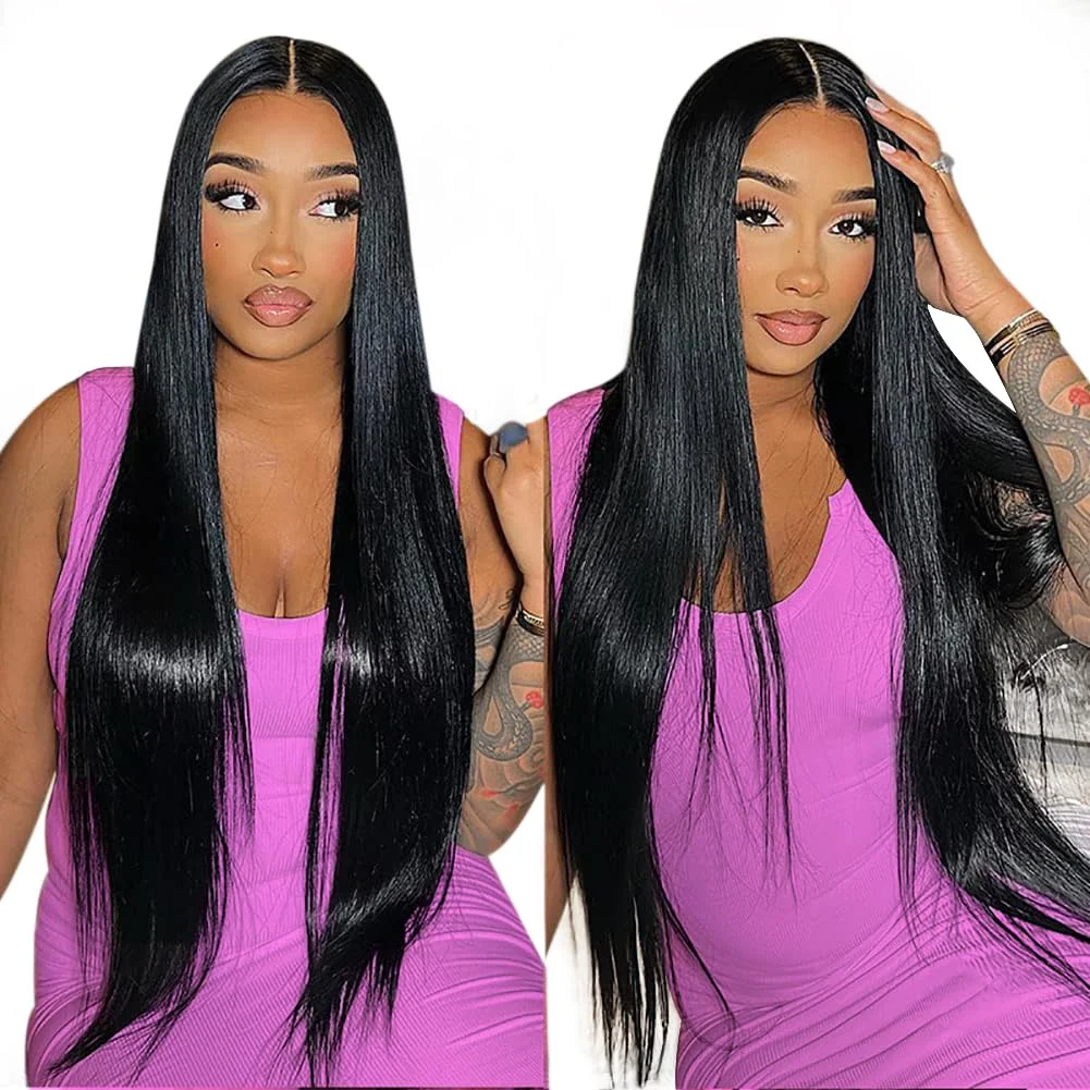 30 40 Inch Straight Human Hair Bundles With 4x4/5x5/6x6 Lace Closure Brazilian Weave 3 Bundles With 13x4 Frontal Closure Remy