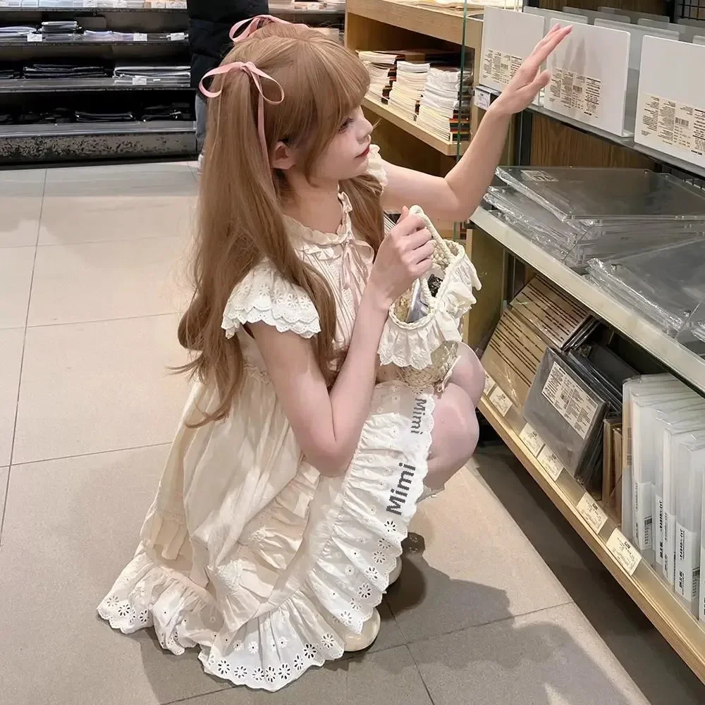

2025 Sweet Spicy Girl Flying Sleeve Tank Dress new Summer Fairy Women's Skirt Puff Petite Dress For Girls Elegant and Cute