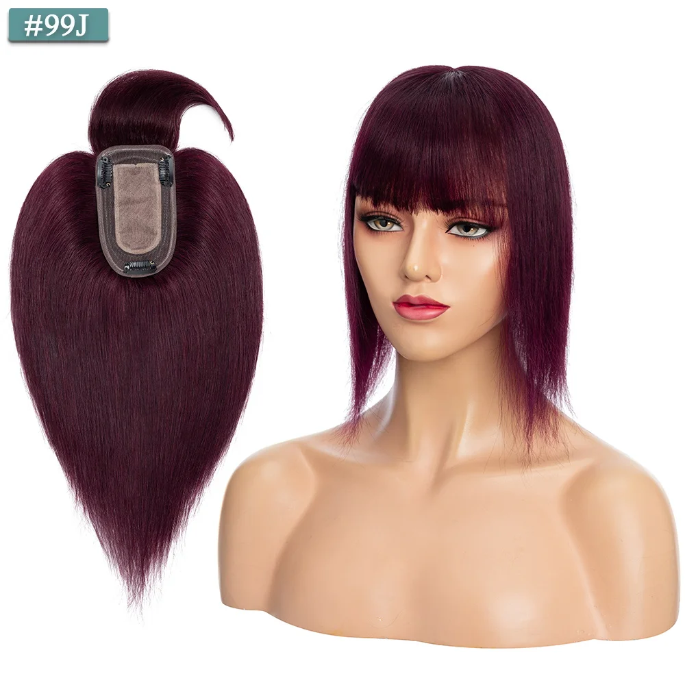 SEGO 7x13CM Echthaar-Topper mit Pony für Frauen, Seidenbasis, natürliche Haarteile, Perücken für Haarausfall, Volumenabdeckung, graues Haar – Detail 26