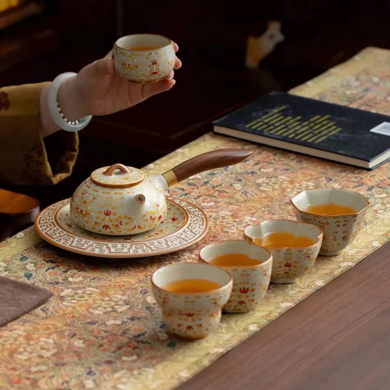 System Vintage Tea Sets Teapot Holder Gift Ru Kiln Tea Sets European Style Bowl Conjunto De Cha Porcelana Coffee Accessories