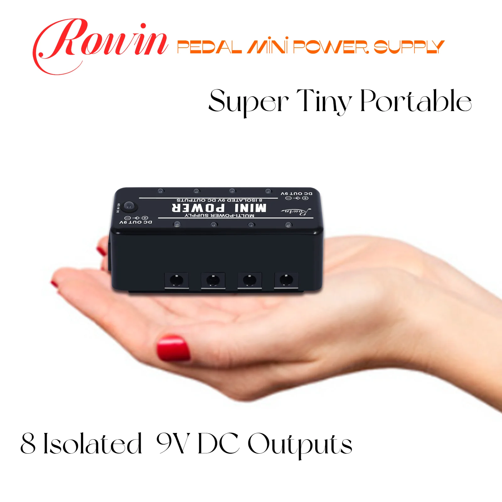 

Rowin Super Tiny Guitar Effects Pedal Mini Power Supply 8 Isolated Source 9V 300mA DC Outputs Double Sides Charger Couplers