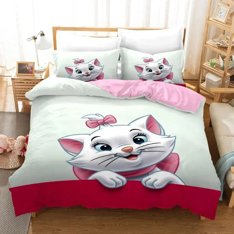 Disney Marie Cat Cute Cartoon Bedding Set The Aristocats Anime Harajuku 3D Print Duvet Twin Full Queen King Bedclothes Bed Linen