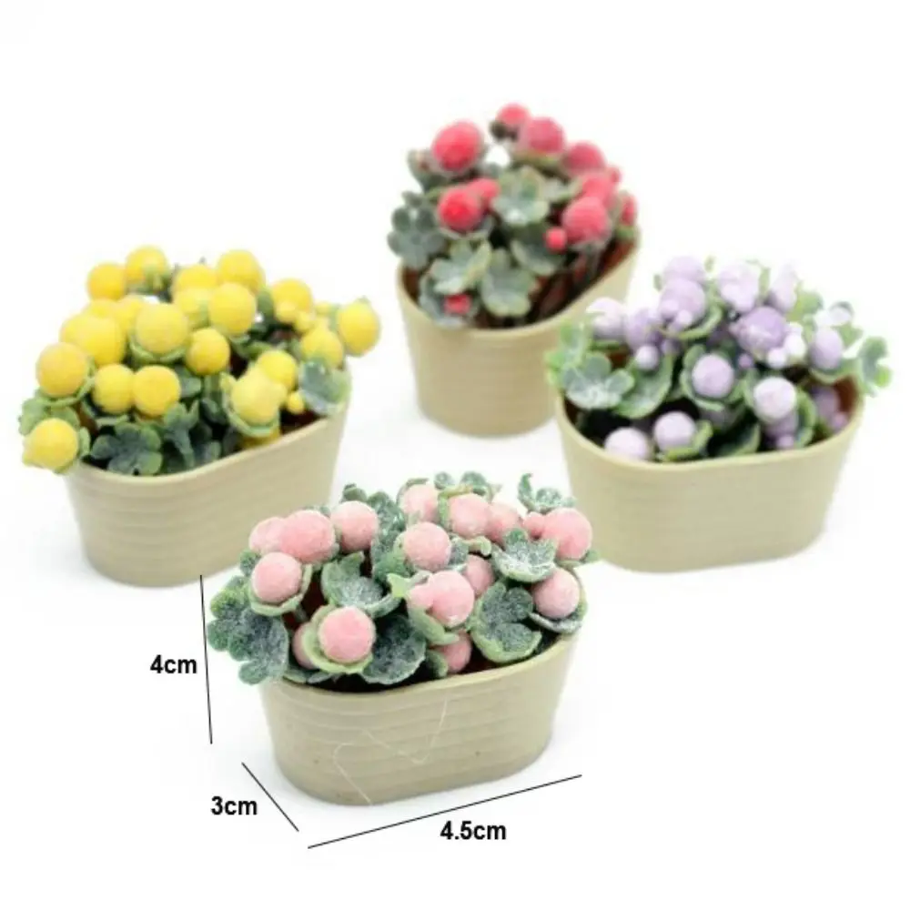 1/12 ドールハウスシミュレーション植物ミニチュア 4 色花植物鉢植えミニ緑葉植物ドールハウスミニホームデコレーション