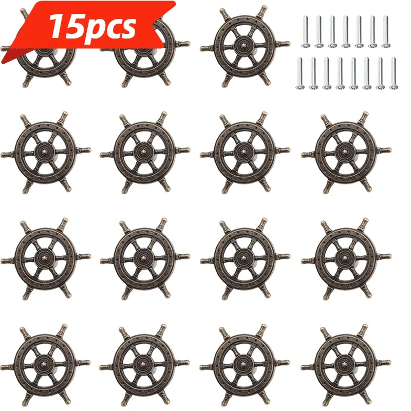 15pcs Antique Nautical Ring Pulls, Metal Cabinet Hardware, Durable Nautical‑Style Dresser Drawer Pulls, Easy‑to‑Grip for Home