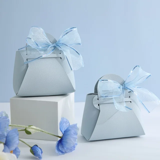 10 STKS Distribuut Lederen Roze Geschenkzakken Bruiloft Gunst Tas voor Gast Mini Handtas met Lint Snoep Verpakking Party Decor