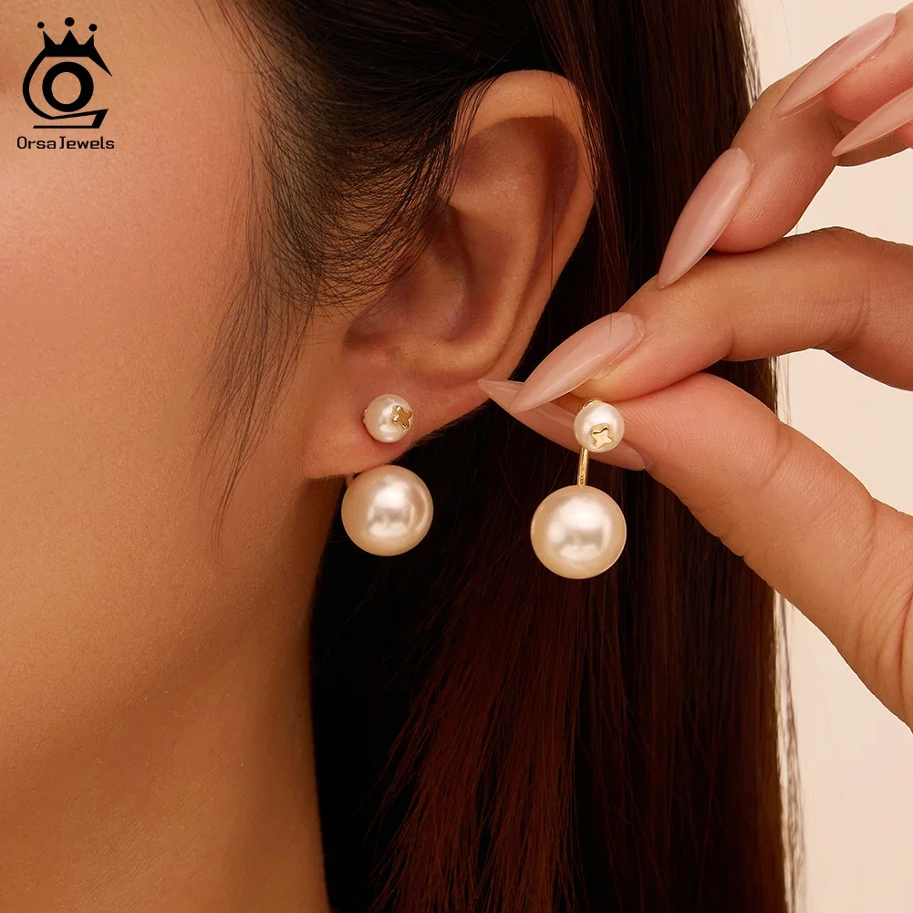 

ORSA JEWELS Elegant Shell Pearl Earrings for Women 925 Silver 12mm Round Dangle Earrings Fashion Jewelry Accessories PSE03