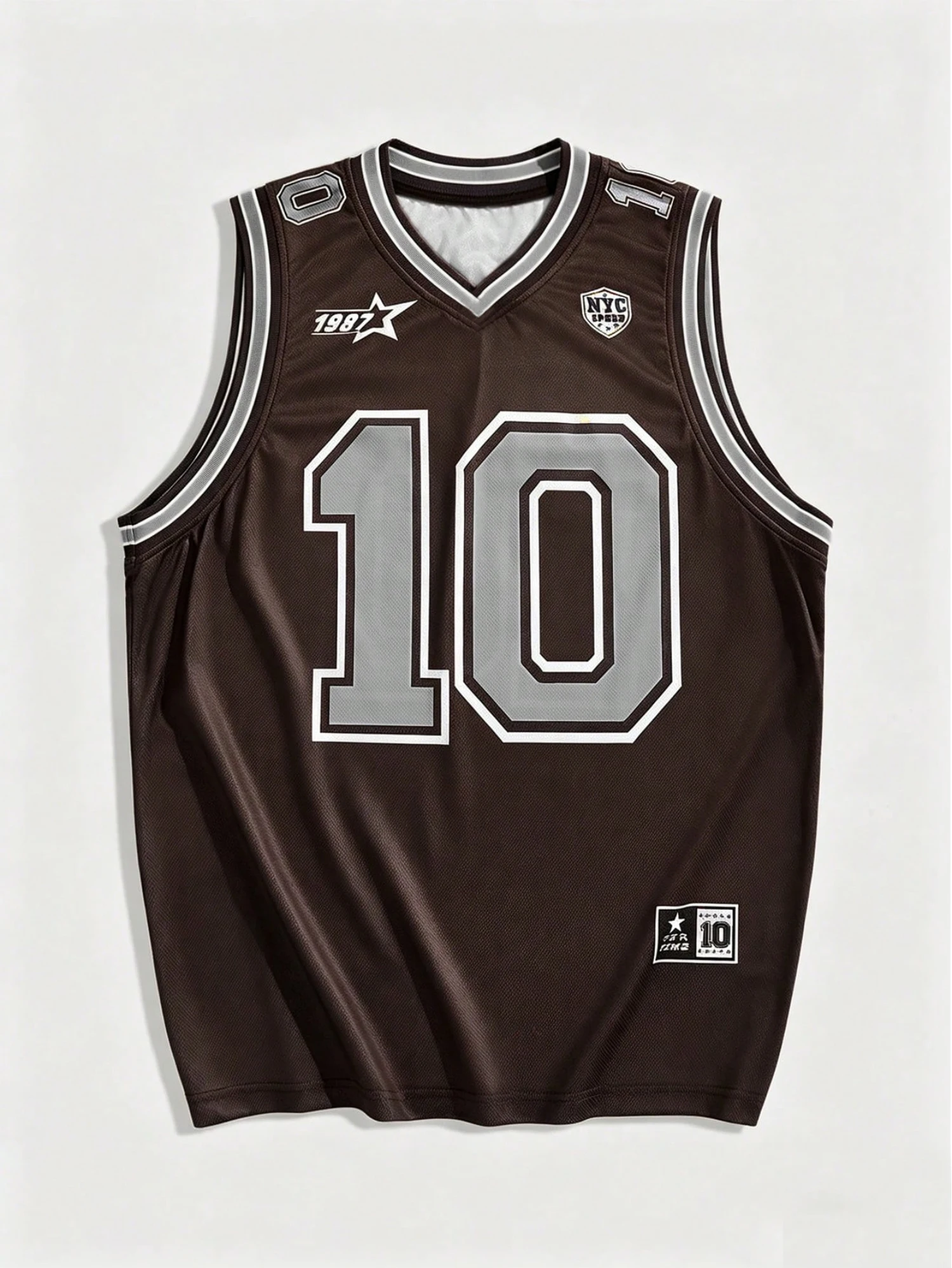 Ärmelloses T-Shirt mit V-Ausschnitt für Herren im Sommerstil, Basketball-Trikot, Weste, Retro-Nummer 10, 1987, NYC-Aufdruck, Sport-Tanktop – Detail 5