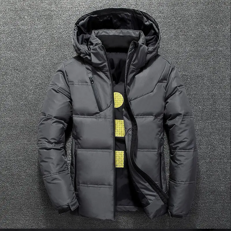 

Men Jacket Winter New Thicken Cold-proof Stand Collar Hooded Male Outerwear Long Sleeve Zipper Simple Versatile Man Down Coat