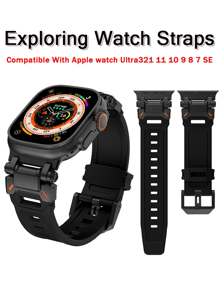 Exploring Strap For Apple Watch Ultra 3 2 Band 49mm 46mm 45mm 44mm Metal+Rubber Bracelet Correa iWatch Series 11 10 9 6 5 7 8 SE