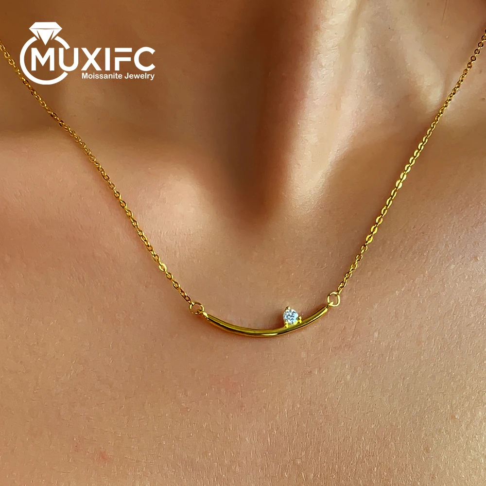 

MUXIFC Fashion Real Moissanite Necklace for Women S925 Sterling Silver Plated 18k Gold Smile Choker Pass Diamond Tester Jewelry