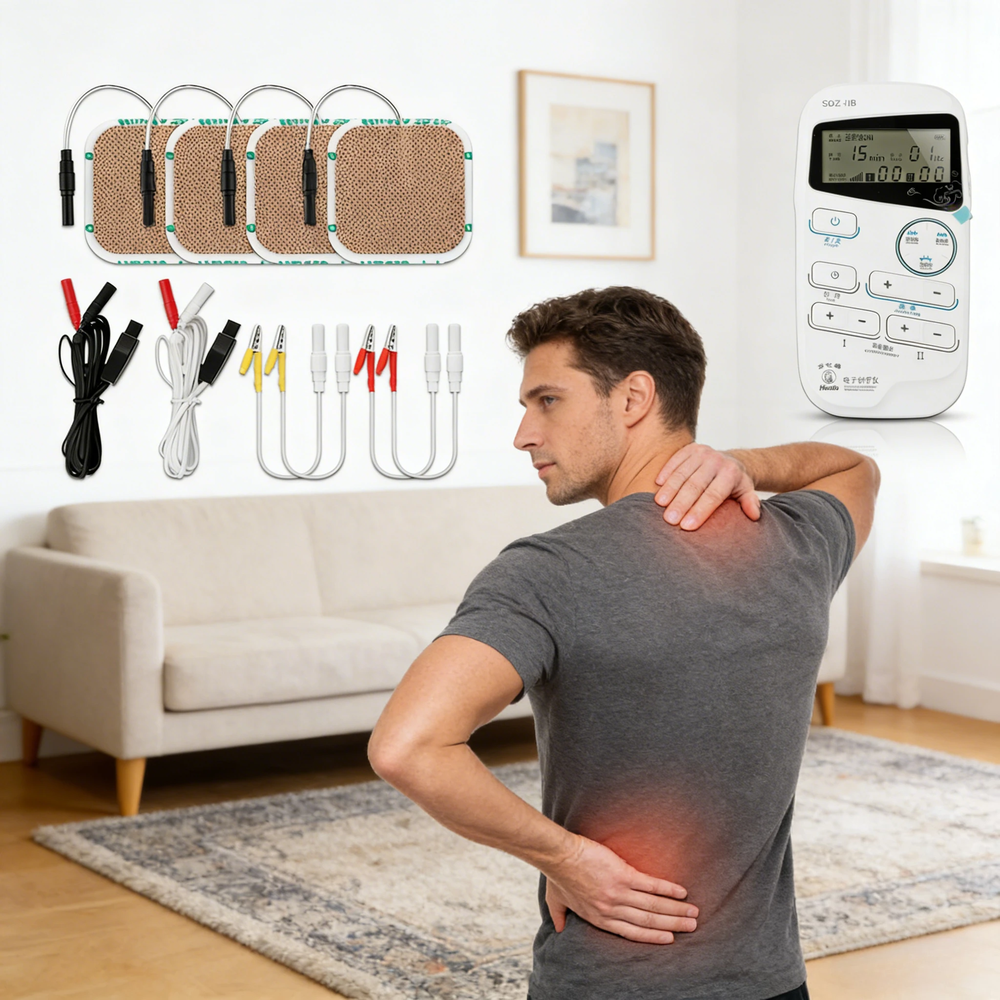 

1 комплект: Электростимулятор для физиотерапии TENS, миостимулятор EMS, импульсный массажер для акупунктуры и массажа тела с электродами