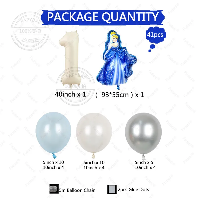 41pcs Disney Princess Cinderella Balloon Column 40 Inch Number Foil Balloons Girl Birthday Party Decoration Baby Shower Supplies