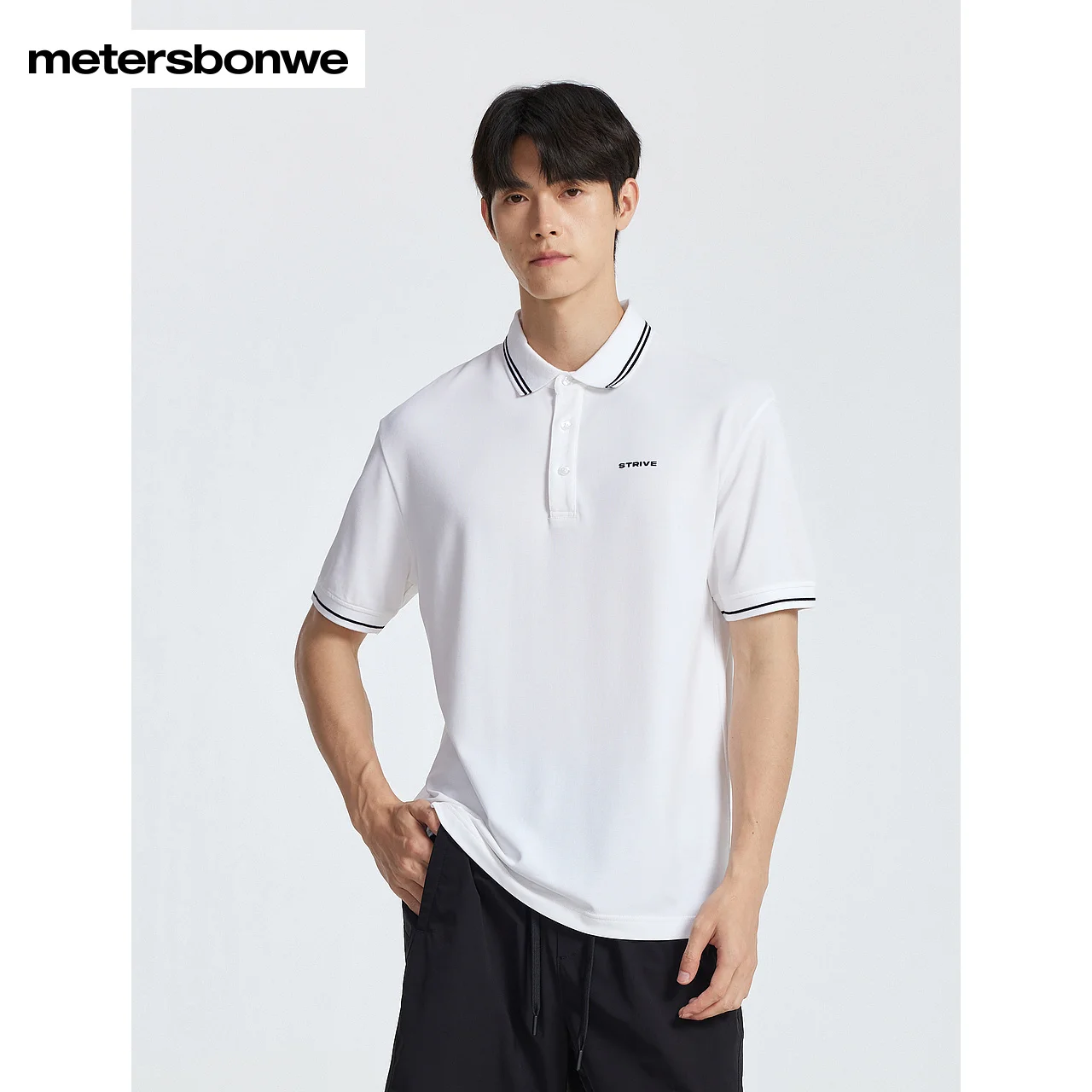 Metersbonwe Lapel Short-sleeved T-shirt for men, Pure Color Knit Casual New design Polo Tops, summer image 4