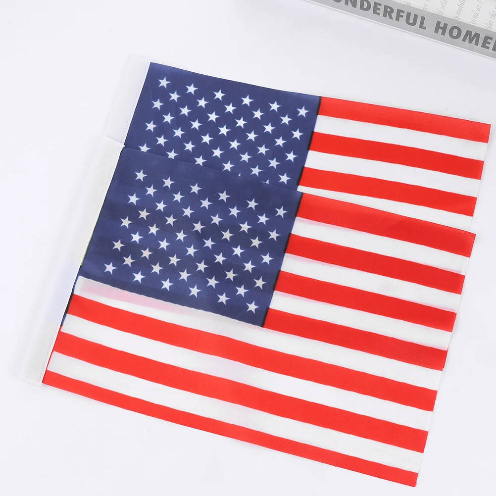 2Pcs Us Flag Desktop Decor Polyester National Table Flag Double Stitch Gold Base for Office Home Parties Festivals