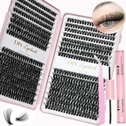 Eyelash Extension Kit 640 Cluster Eyelash Extension Book with Bond and Seal, Applicator for D Curl Eyelashes Use at home